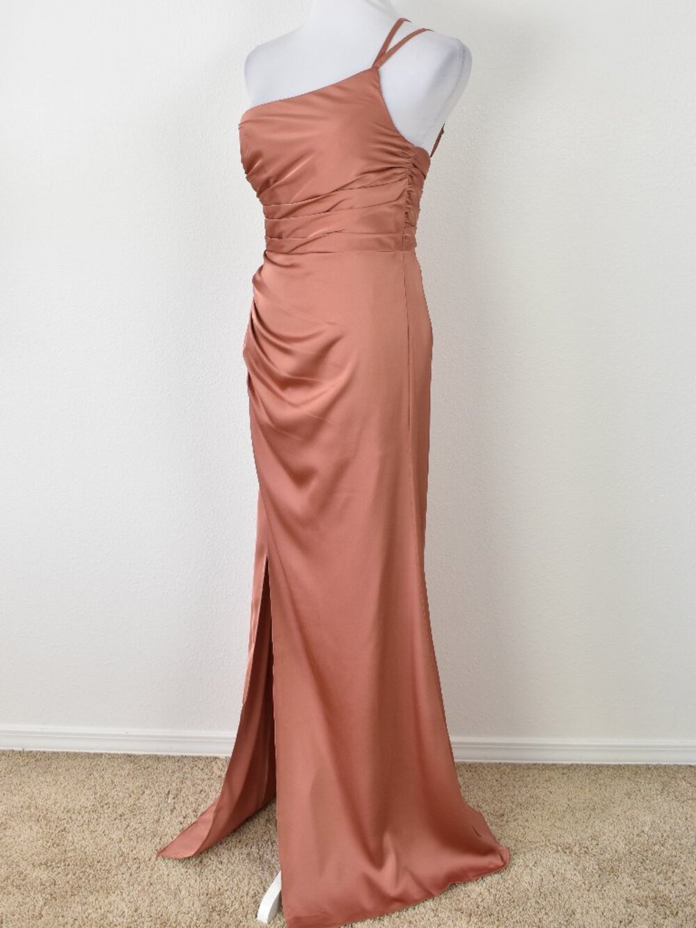 Azazie EREN Cedar Rose Mermaid One Shoulder Stretch Satin Dress NEW - 4 - Picture 2 of 11